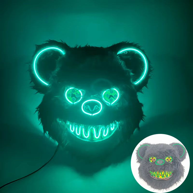 LED Bloody Rabbit Mask Horror Dance Masquerade Cosplay Decoration Cool Glowing Killer Rabbit Mask Scary Bloody Bear Mask for Men