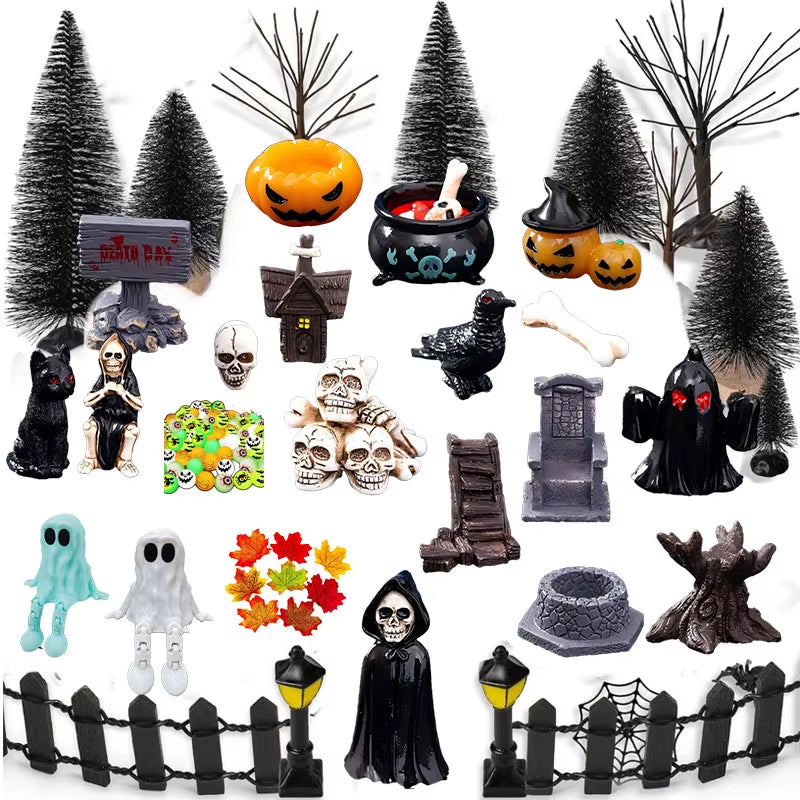 NEW Halloween Miniatures Figure Skull Ghost Decoration Resin Micro Landscape Pumpkin Halloween Party Decoration Home Office Gift