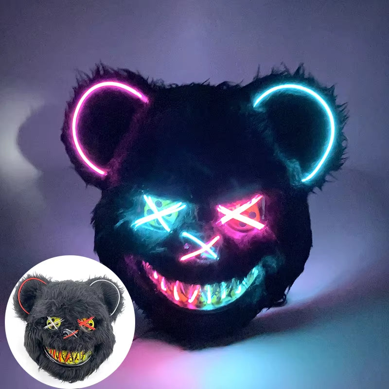 LED Bloody Rabbit Mask Horror Dance Masquerade Cosplay Decoration Cool Glowing Killer Rabbit Mask Scary Bloody Bear Mask for Men