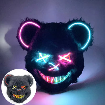 LED Bloody Rabbit Mask Horror Dance Masquerade Cosplay Decoration Cool Glowing Killer Rabbit Mask Scary Bloody Bear Mask for Men