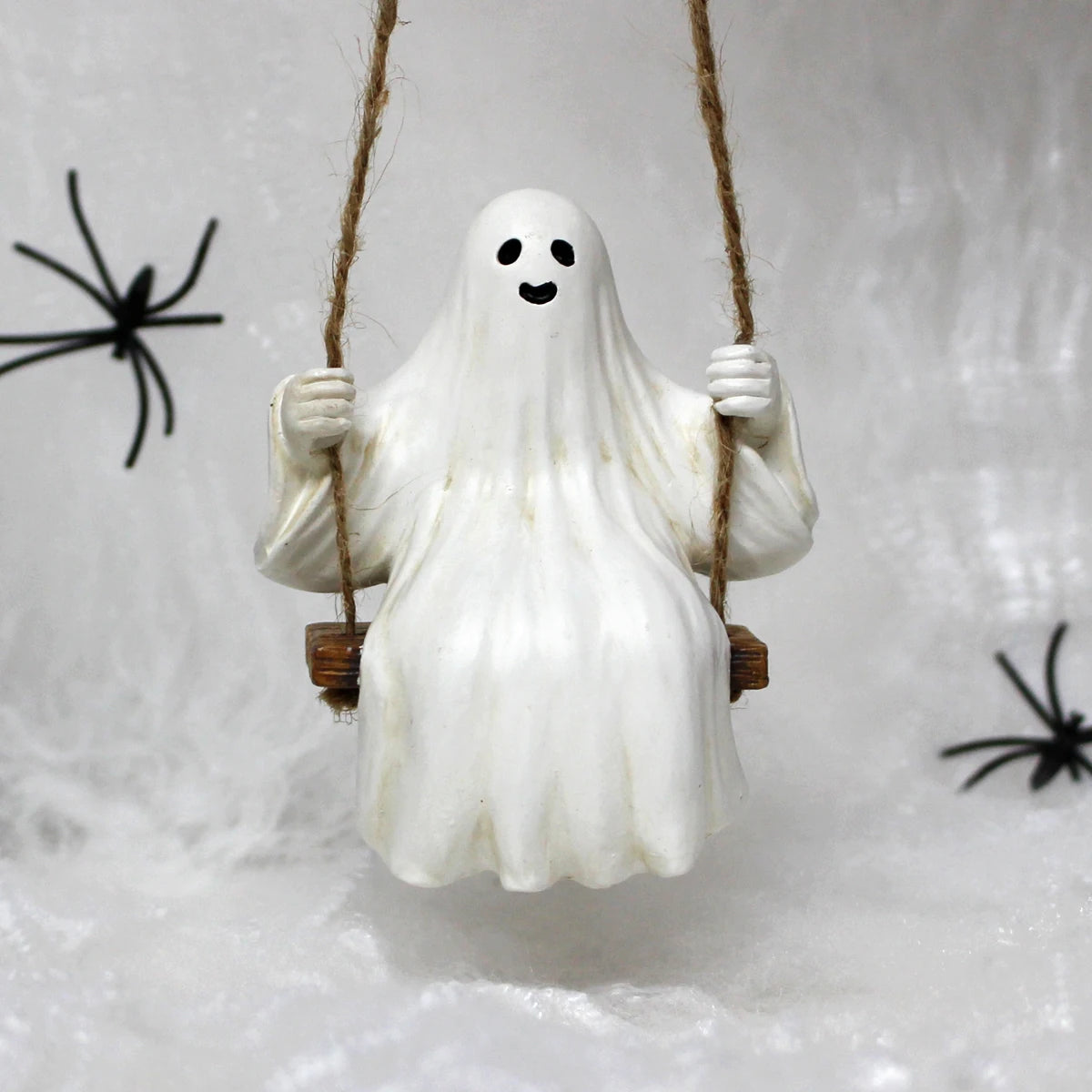 1 Set of Funny Halloween White Ghost Swing Decorations, Indoor and Outdoor Hanging White Ghost Sculptures