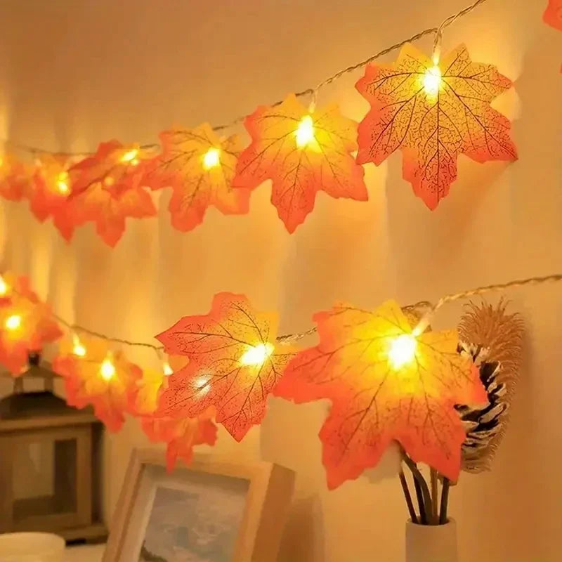 1PC 10/20/40LED Halloween Red Maple Leaf Light String,Battery Powered(Without Battery),Used for Autumn Harvest Decoration