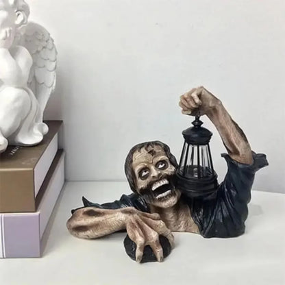 LED Zombie Lantern Halloween Crawling Horror Decor Scary Holding Lantern Zombie Outdoor Figurine Light Yard Lawn Garden Decorate