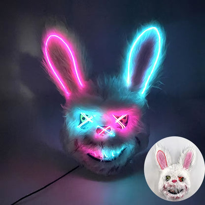 LED Bloody Rabbit Mask Horror Dance Masquerade Cosplay Decoration Cool Glowing Killer Rabbit Mask Scary Bloody Bear Mask for Men