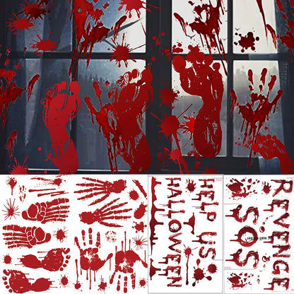 Halloween Decors Halloween Bloody Footprints Window Sticker Hallowmas Horror Handprint Bloodstain Zombie Restroom Decals Decors
