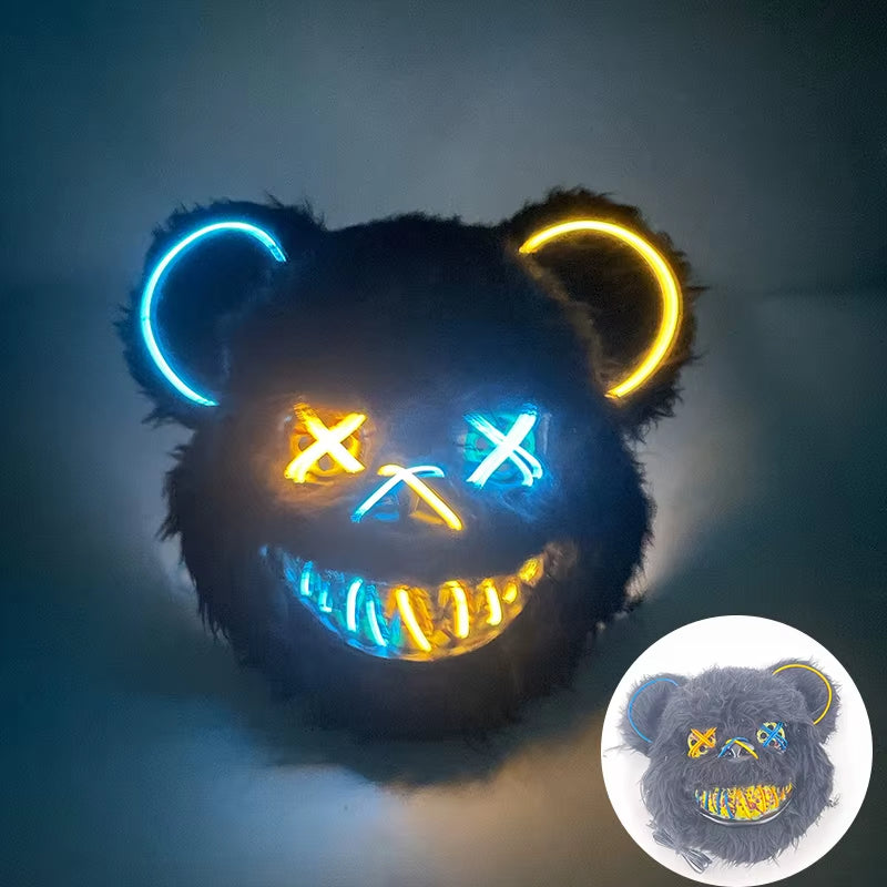 LED Bloody Rabbit Mask Horror Dance Masquerade Cosplay Decoration Cool Glowing Killer Rabbit Mask Scary Bloody Bear Mask for Men