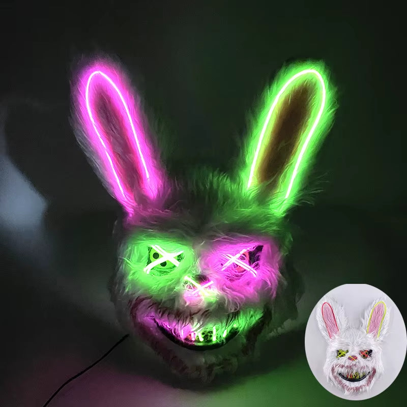 LED Bloody Rabbit Mask Horror Dance Masquerade Cosplay Decoration Cool Glowing Killer Rabbit Mask Scary Bloody Bear Mask for Men