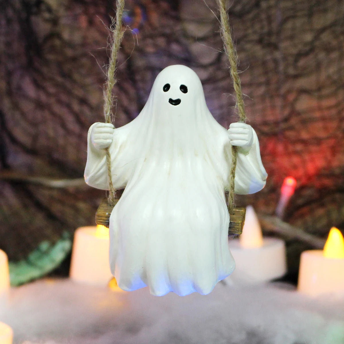 1 Set of Funny Halloween White Ghost Swing Decorations, Indoor and Outdoor Hanging White Ghost Sculptures