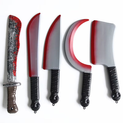 Halloween Bloody Knife DIY Party Decoration Sharp Plastic Toy Simulation Kitchen Knife Tricky Props Curved Knife Halloween Props
