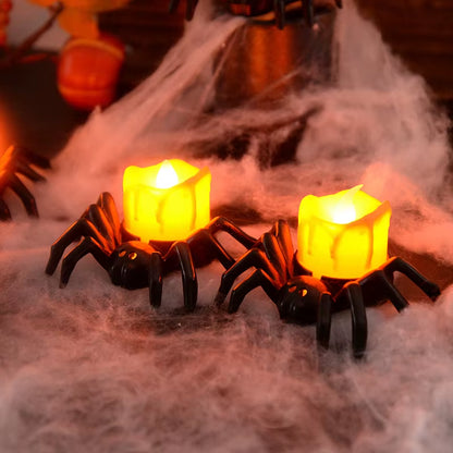 5PCS Halloween Decorations LED Candle Light Plastic Spider Pumpkin Lamp for Home Bar Haunted House Halloween Party Decor