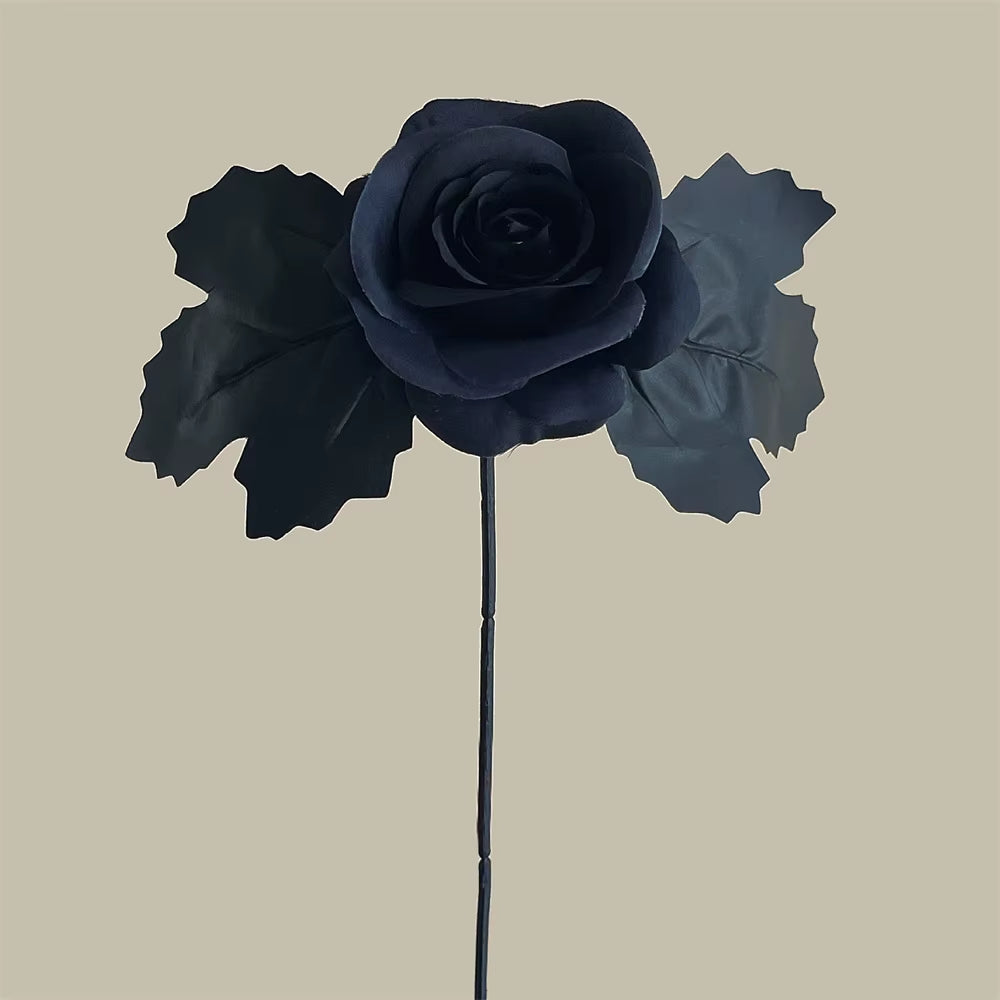 Halloween Black Artificial Rose Flowers Dark Horror Gothic Black Simulated Flower Bouquet for Home Wedding Party Halloween Decor