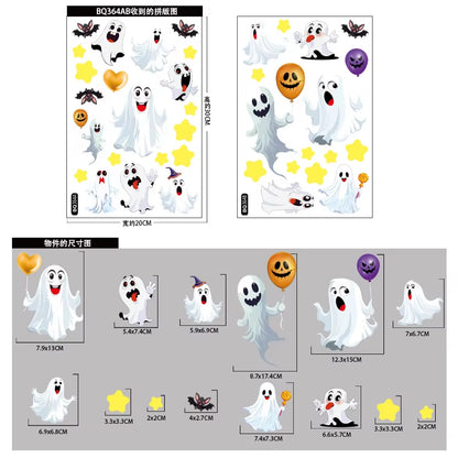 Halloween Window Glass Stickers Cartoon Pumpkin Lantern Candy Bat Skull Witch Hat Static Sticker Happy Halloween Day Party Decor