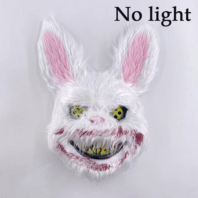 LED Bloody Rabbit Mask Horror Dance Masquerade Cosplay Decoration Cool Glowing Killer Rabbit Mask Scary Bloody Bear Mask for Men