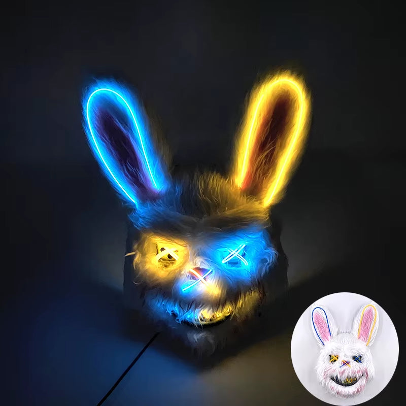 LED Bloody Rabbit Mask Horror Dance Masquerade Cosplay Decoration Cool Glowing Killer Rabbit Mask Scary Bloody Bear Mask for Men