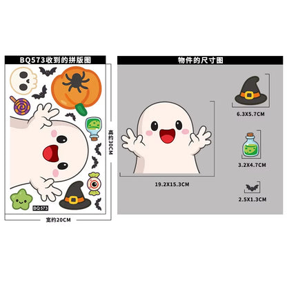 Halloween Window Glass Stickers Cartoon Pumpkin Lantern Candy Bat Skull Witch Hat Static Sticker Happy Halloween Day Party Decor