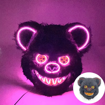 LED Bloody Rabbit Mask Horror Dance Masquerade Cosplay Decoration Cool Glowing Killer Rabbit Mask Scary Bloody Bear Mask for Men
