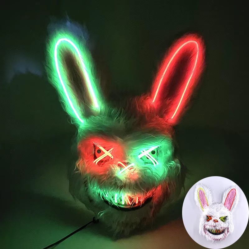 LED Bloody Rabbit Mask Horror Dance Masquerade Cosplay Decoration Cool Glowing Killer Rabbit Mask Scary Bloody Bear Mask for Men