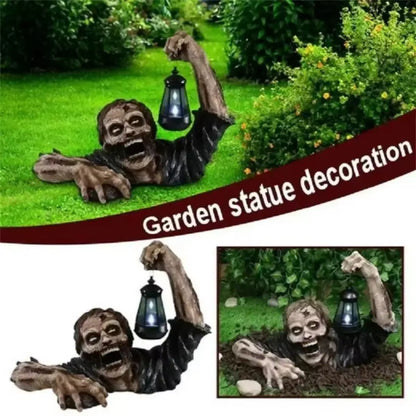 LED Zombie Lantern Halloween Crawling Horror Decor Scary Holding Lantern Zombie Outdoor Figurine Light Yard Lawn Garden Decorate