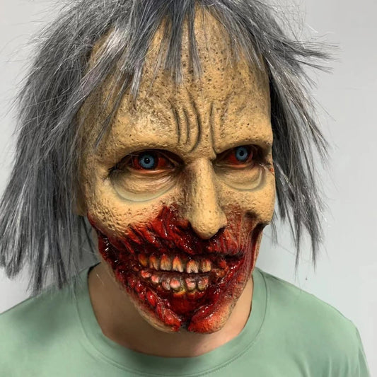 Realistic Scary Latex Zombie Mask for Halloween Horror, Carnival Party Costume - Full Head Prop (Adult/Elderly Woman Design)