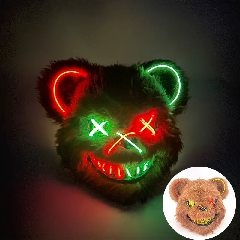 LED Bloody Rabbit Mask Horror Dance Masquerade Cosplay Decoration Cool Glowing Killer Rabbit Mask Scary Bloody Bear Mask for Men