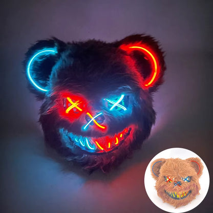 LED Bloody Rabbit Mask Horror Dance Masquerade Cosplay Decoration Cool Glowing Killer Rabbit Mask Scary Bloody Bear Mask for Men