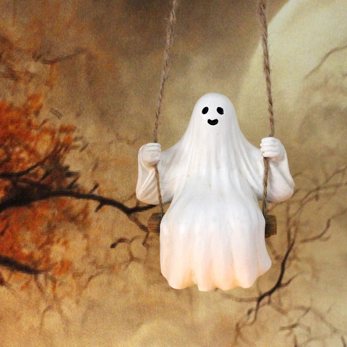 1 Set of Funny Halloween White Ghost Swing Decorations, Indoor and Outdoor Hanging White Ghost Sculptures