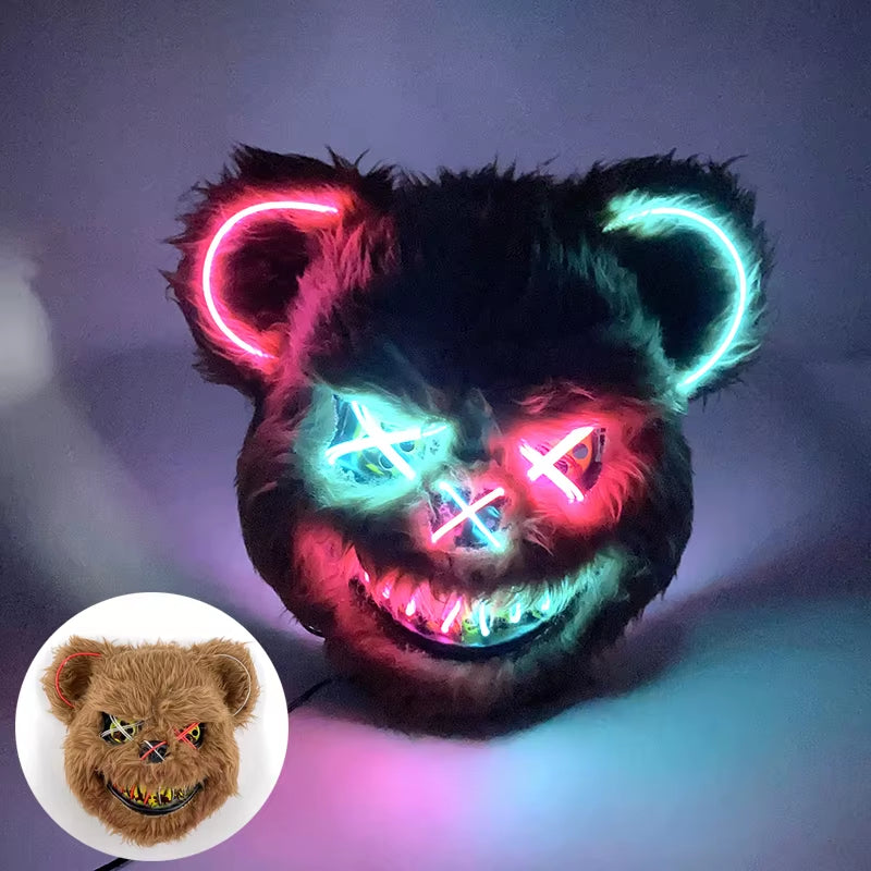LED Bloody Rabbit Mask Horror Dance Masquerade Cosplay Decoration Cool Glowing Killer Rabbit Mask Scary Bloody Bear Mask for Men