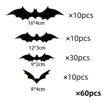 60Pcs 3D Waterproof Black Bats Wall Decor Halloween Decor