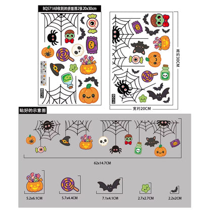 Halloween Window Glass Stickers Cartoon Pumpkin Lantern Candy Bat Skull Witch Hat Static Sticker Happy Halloween Day Party Decor