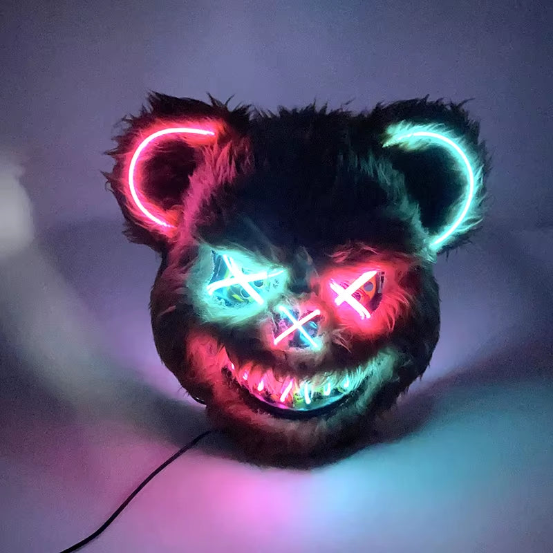 LED Bloody Rabbit Mask Horror Dance Masquerade Cosplay Decoration Cool Glowing Killer Rabbit Mask Scary Bloody Bear Mask for Men