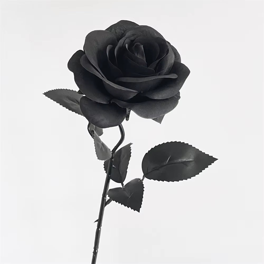 Halloween Black Artificial Rose Flowers Dark Horror Gothic Black Simulated Flower Bouquet for Home Wedding Party Halloween Decor