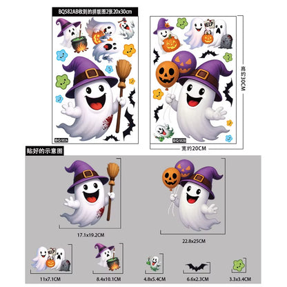 Halloween Window Glass Stickers Cartoon Pumpkin Lantern Candy Bat Skull Witch Hat Static Sticker Happy Halloween Day Party Decor