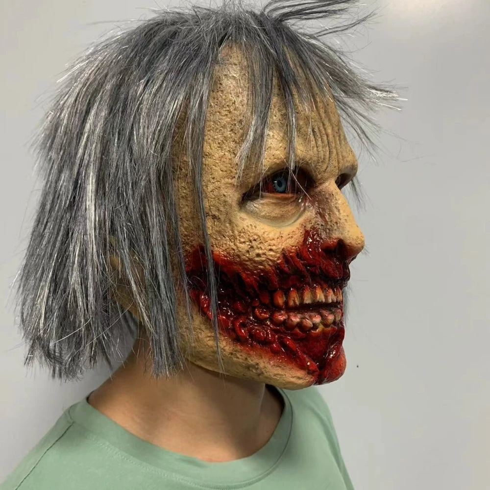 Realistic Scary Latex Zombie Mask for Halloween Horror, Carnival Party Costume - Full Head Prop (Adult/Elderly Woman Design)
