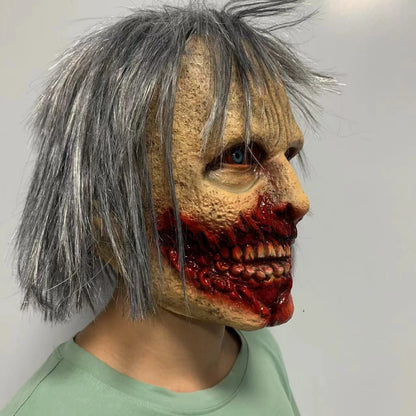 Realistic Scary Latex Zombie Mask for Halloween Horror, Carnival Party Costume - Full Head Prop (Adult/Elderly Woman Design)