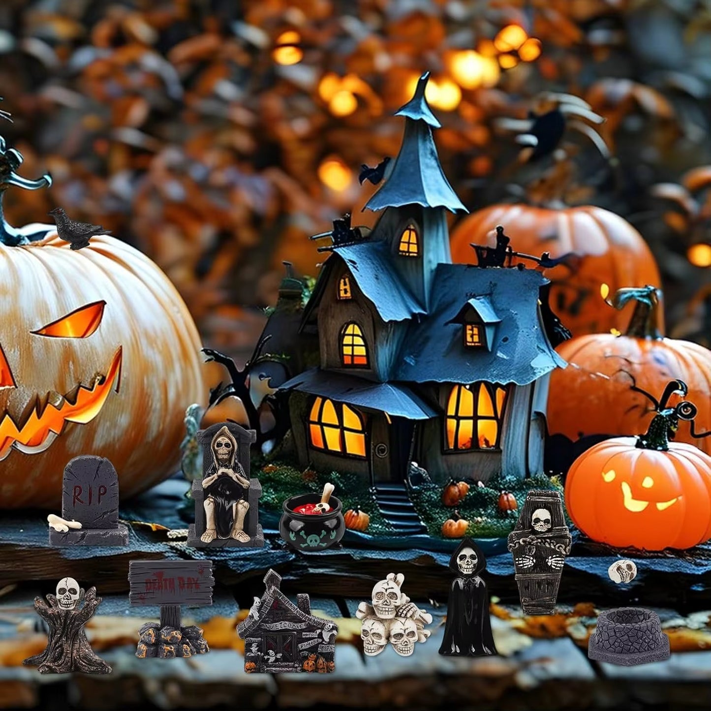 NEW Halloween Miniatures Figure Skull Ghost Decoration Resin Micro Landscape Pumpkin Halloween Party Decoration Home Office Gift