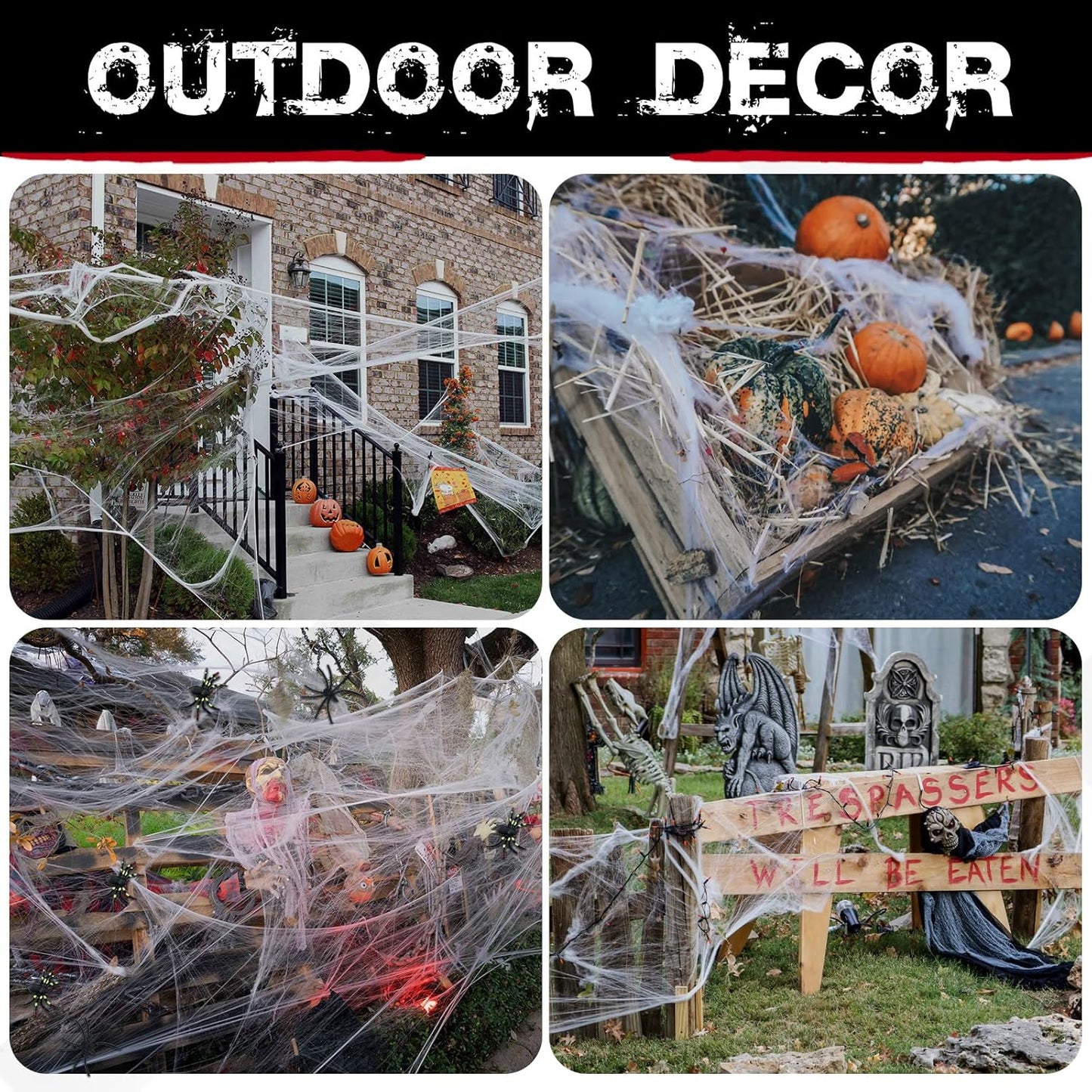 200 Sqft Halloween Spider Web with Fake Spiders – Extra Stretch Cobwebs for Indoor & Outdoor Decorations