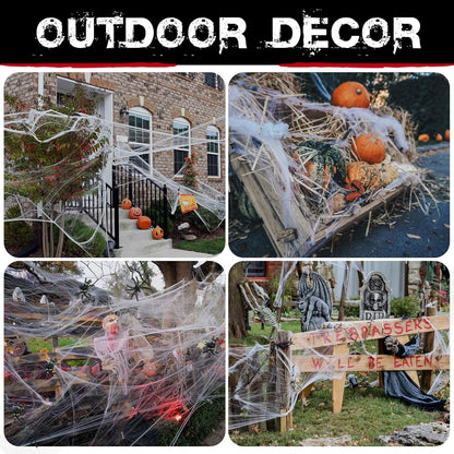 200 Sqft Halloween Spider Web with Fake Spiders – Extra Stretch Cobwebs for Indoor & Outdoor Decorations
