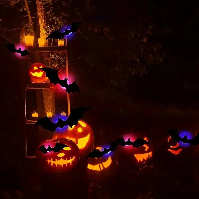 3D Bat Design LED Wall Decor - Set of 12 Bat-Shaped Stickers for Home, Parties, Festivals, and Halloween Decorations