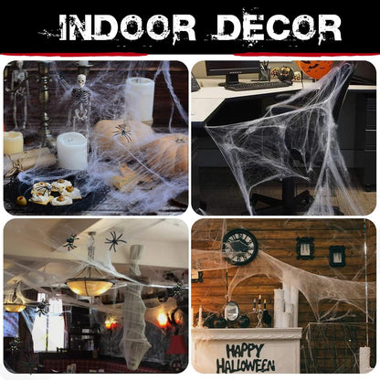 200 Sqft Halloween Spider Web with Fake Spiders – Extra Stretch Cobwebs for Indoor & Outdoor Decorations