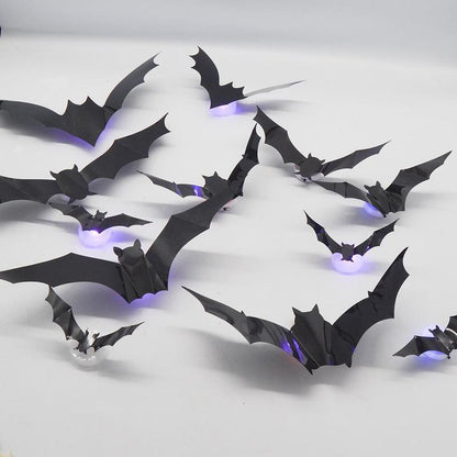 3D Bat Design LED Wall Decor - Set of 12 Bat-Shaped Stickers for Home, Parties, Festivals, and Halloween Decorations