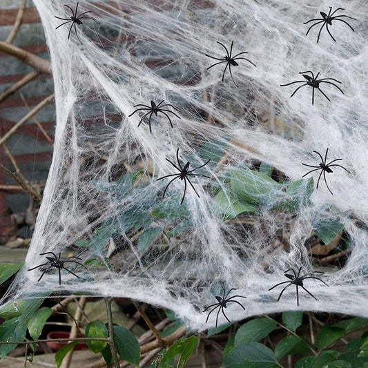 200 Sqft Halloween Spider Web with Fake Spiders – Extra Stretch Cobwebs for Indoor & Outdoor Decorations