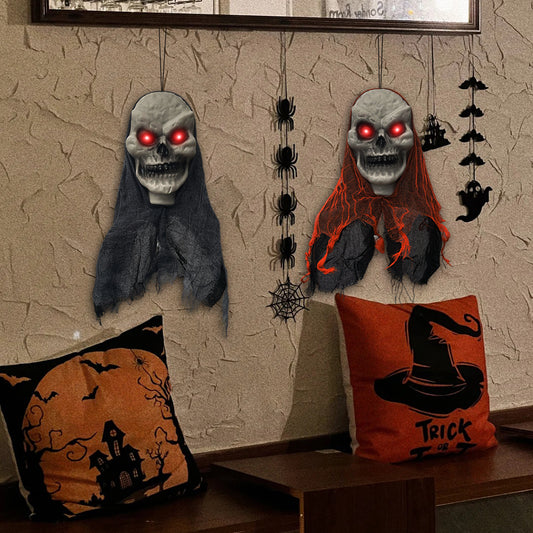 Set of 2 Set of 2 Hanging Skull Ghost Decorations – Creepy Skeleton Ornaments for Halloween Indoor & Outdoor DisplaysHalloween Hanging Skull Skeleton Ghost Ornaments - Haunted Home and Outdoor Decorations
