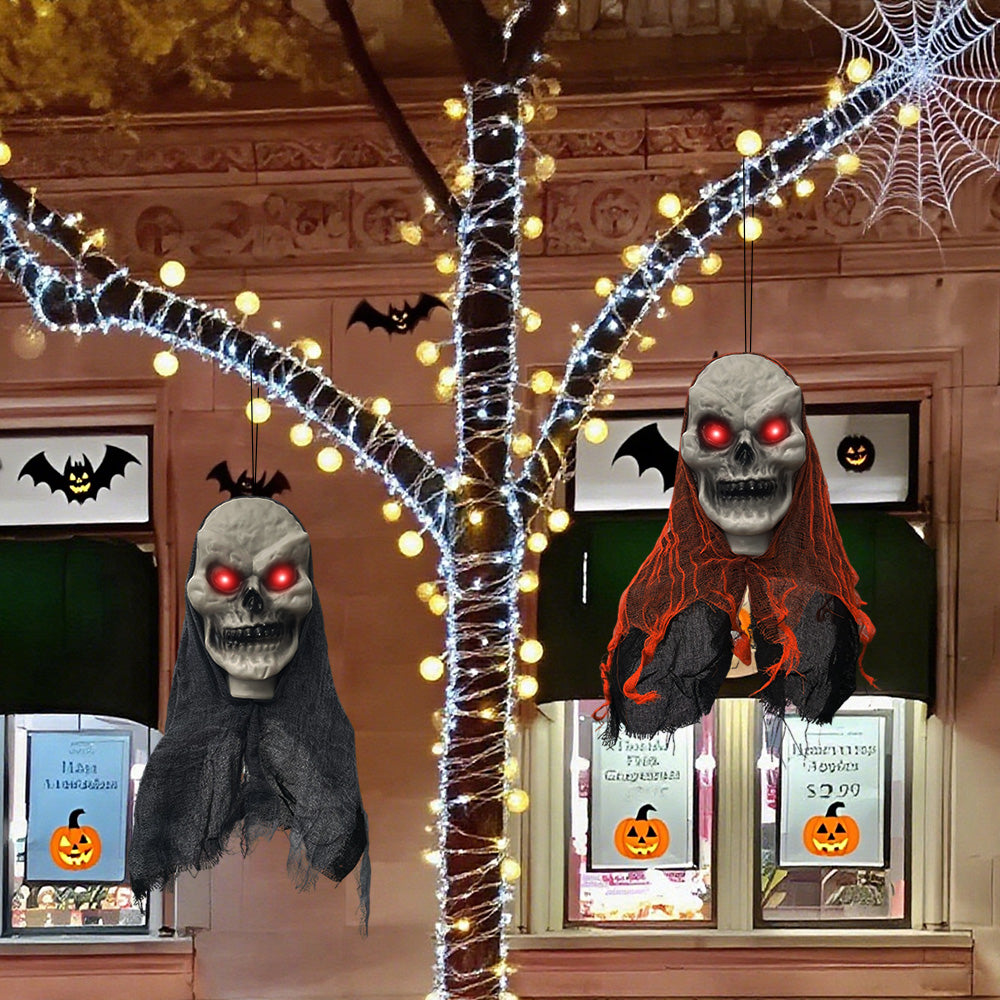 Set of 2 Set of 2 Hanging Skull Ghost Decorations – Creepy Skeleton Ornaments for Halloween Indoor & Outdoor DisplaysHalloween Hanging Skull Skeleton Ghost Ornaments - Haunted Home and Outdoor Decorations