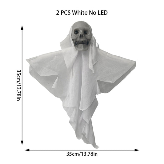 Set of 2 Set of 2 Hanging Skull Ghost Decorations – Creepy Skeleton Ornaments for Halloween Indoor & Outdoor DisplaysHalloween Hanging Skull Skeleton Ghost Ornaments - Haunted Home and Outdoor Decorations