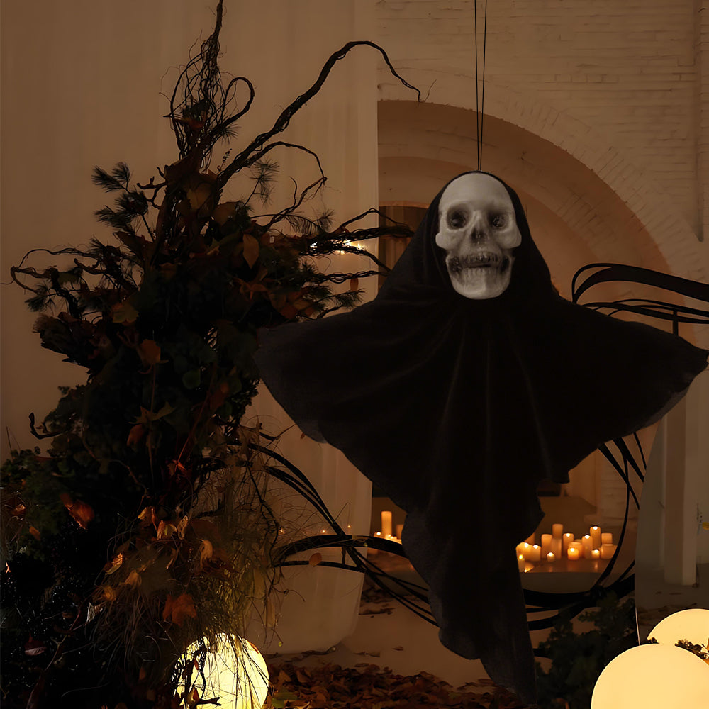 Set of 2 Set of 2 Hanging Skull Ghost Decorations – Creepy Skeleton Ornaments for Halloween Indoor & Outdoor DisplaysHalloween Hanging Skull Skeleton Ghost Ornaments - Haunted Home and Outdoor Decorations