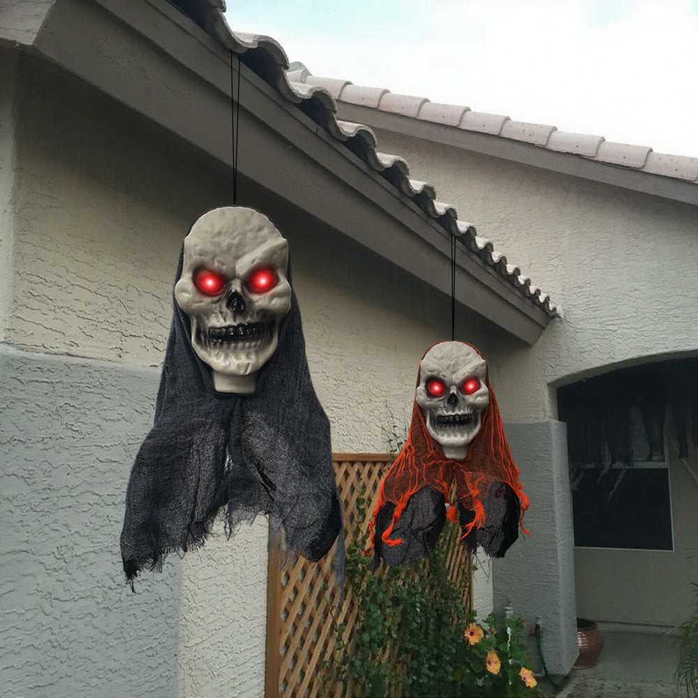 Set of 2 Set of 2 Hanging Skull Ghost Decorations – Creepy Skeleton Ornaments for Halloween Indoor & Outdoor DisplaysHalloween Hanging Skull Skeleton Ghost Ornaments - Haunted Home and Outdoor Decorations