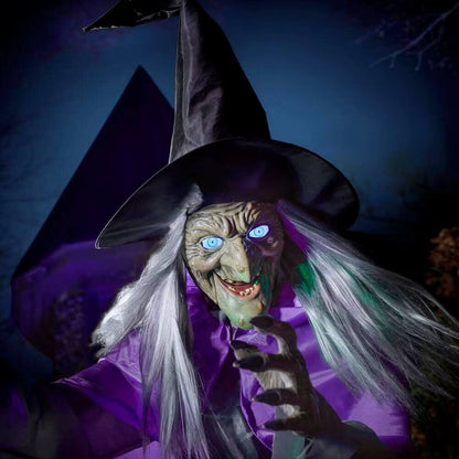 Halloween Decorations Outdoor ,12Ft Flying Witch , Sound & Touch Activated Sensor ,Animatronic Scary, Halloween House Ornament