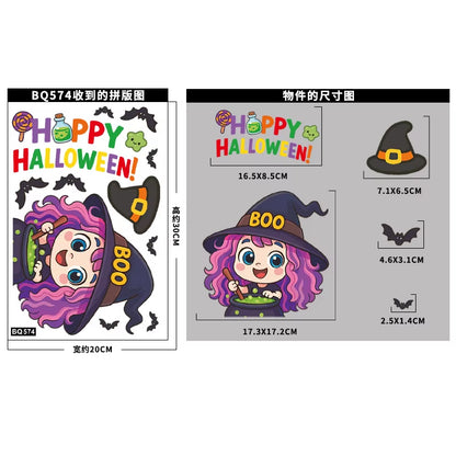 Halloween Window Glass Stickers Cartoon Pumpkin Lantern Candy Bat Skull Witch Hat Static Sticker Happy Halloween Day Party Decor