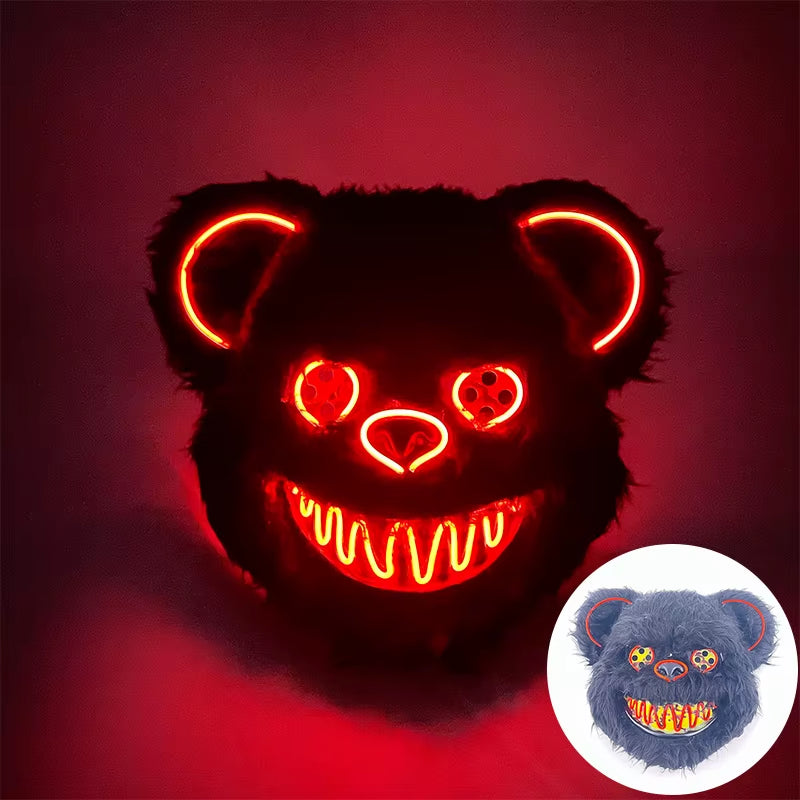 LED Bloody Rabbit Mask Horror Dance Masquerade Cosplay Decoration Cool Glowing Killer Rabbit Mask Scary Bloody Bear Mask for Men