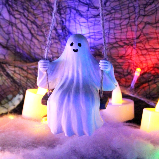 1 Set of Funny Halloween White Ghost Swing Decorations, Indoor and Outdoor Hanging White Ghost Sculptures